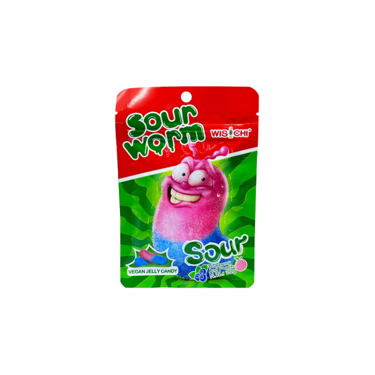 Жевательный мармелад "Кислый червячок" со вкусом персика и черники, 20 г